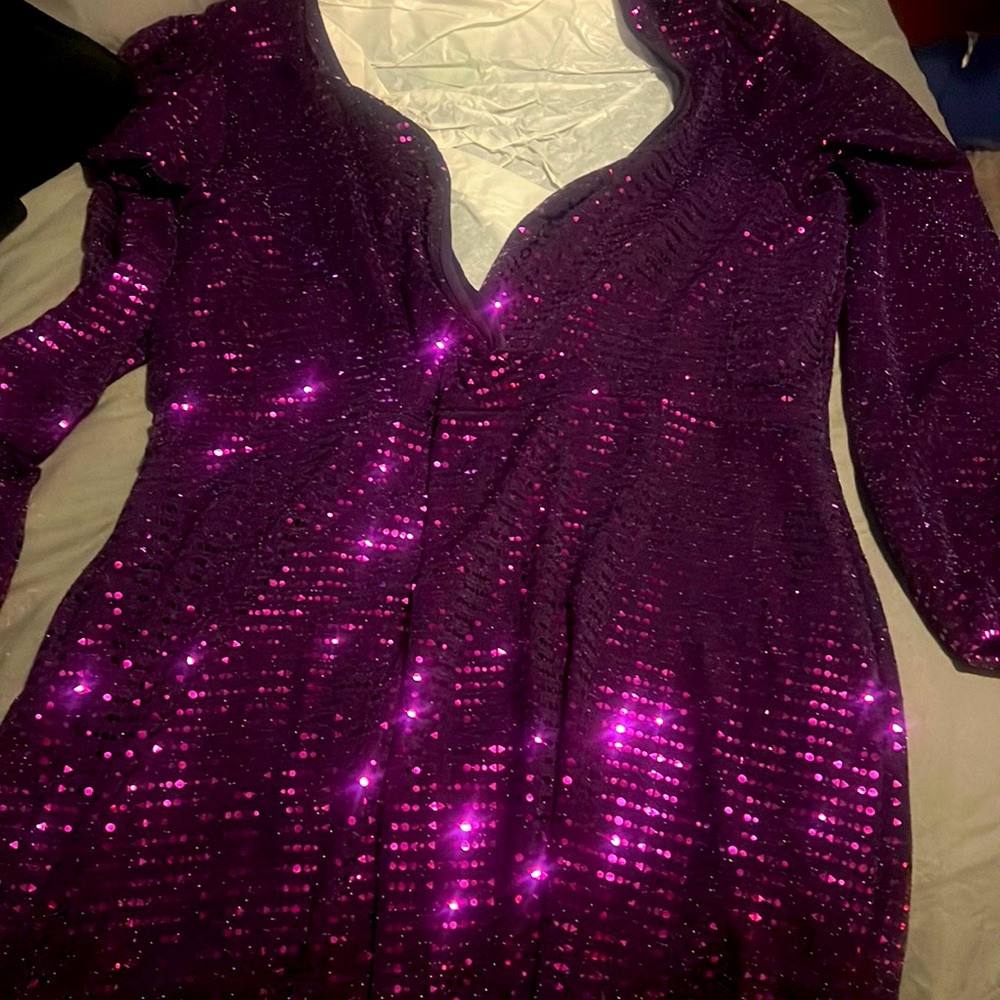 Plus size Party Dress Purple long sleeve